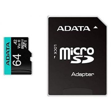 Card de Memorie MicroSD Adata 64GB, Adaptor SD, Class 10