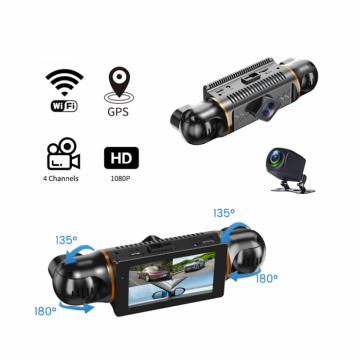 iSEN M99 Camera auto Quad, 4 lentile, 3   IPS, 1080P FHD, 4K 25fps, WiFi, GPS, G-senzor, Viziune pe timp de noapte, Asistent la mersul inapoi, Inregistrare in bucla