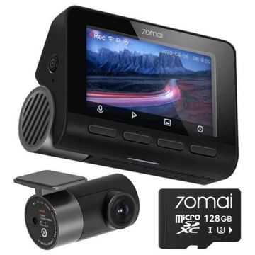 Camera video auto 70mai Dash Cam 4K A800S Dash Cam Pro Plus 4K UltraHD, IPS 3.0inch, 140 FOV, ADAS, GPS, Night Vision, Wi-Fi + Camera Spate 70Mai Rear Camera RC06 + Card MicroSD 128GB (Negru)