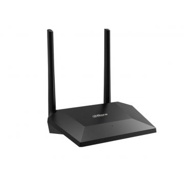 Dahua Router Wireless DH-N3; 1 × port WAN și 3 × porturi LAN care extind acoperirea rețelei; 2 antene externe oferă o acoperire mai largă a semnalului; Alimentare: 12 VDC, 0,5 A; Indicator luminos: 1 × indicator luminos în două culori; Butoane:1 × buton