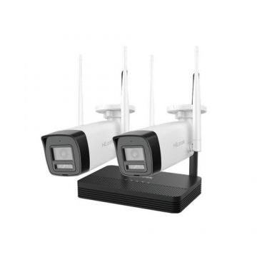 Kit supraveghere exterior WiFi HikVision HiLook IKS-2044BH-PH/W, 2MP, 2.8 mm, IR 30, microfon, difuzor, detectie miscare, slot card