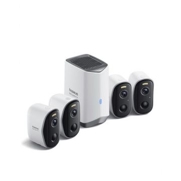 Kit supraveghere video Baseus Security N1 Plus, 2K HD, IP67, Night Vision, Autonomie 270 zile, HomeStation H1 + 4 camere video (Alb)