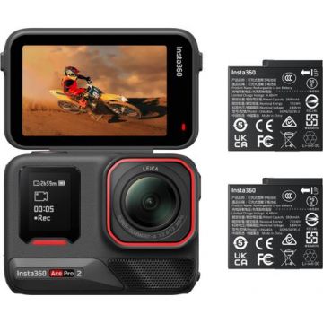 Camera Video de Actiune Insta360 Ace Pro 2 Dual Battery Bundle, 8K30, 50MP, Ecran Flip 2.5inch, Ecran frontal 0.7 inch, Unghi larg de 157°, Wi-Fi, Bluetooth, HDR, Waterproof 12m (Negru)