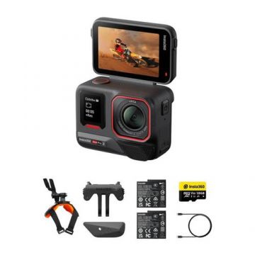 Camera Video de Actiune Insta360 Ace Pro 2 Motorcycle Bundle, 8K30, 50MP, Ecran Flip 2.5inch, Ecran frontal 0.7 inch, Unghi larg de 157°, Wi-Fi, Bluetooth, HDR, Waterproof 12m (Negru)