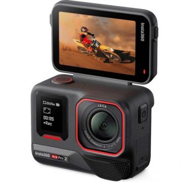 Camera Video de Actiune Insta360 Ace Pro 2 Standard Bundle, 8K30, 50MP, Ecran Flip 2.5inch, Ecran frontal 0.7 inch, Unghi larg de 157°, Wi-Fi, Bluetooth, HDR, Waterproof 12m (Negru)