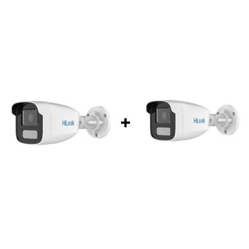 PROMO - Pachet camera supraveghere exterior IP cu iluminare duala Hikvision Hilook ColorVu IPC-B429HA-LU(2.8MM), 2 MP, 2.8 mm, IR/Lumina alba 50 m, microfon, PoE, pret redus 60% la al doilea produs