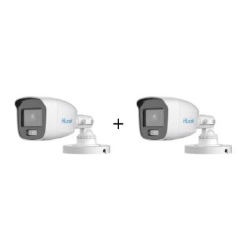 PROMO - Pachet camere supraveghere exterior Hikvision Hilook ColorVU Mini THC-B129-P(2.8MM), 2MP, 2.8 mm, lumina alba 20 m, pret redus 50% la al doilea produs