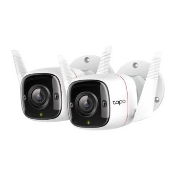 Set 2 camere video supraveghere exterior TP-Link TAPO C310P2, 3MP, 2304 × 1296, Wi-Fi, IP66, Integrat Google Assistant/Amazon Alexa, Microfon si Difuzor (Alb)