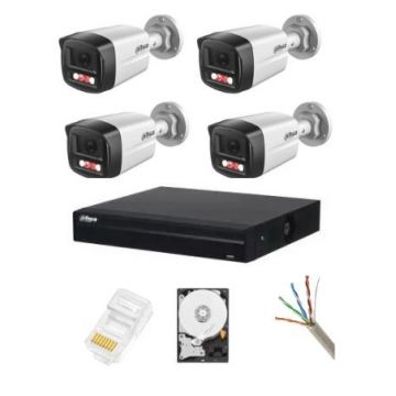 Sistem supraveghere complet Dahua 4 camere IP 4 MP Dual Light IR 30m WL 30m Microfon NVR 4 canale HDD si accesorii instalare incluse
