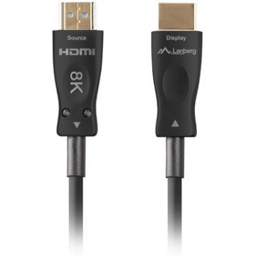 Cablu video Lanberg HDMI Male - HDMI Male, v2.1, Optical active, 10 m, Negru