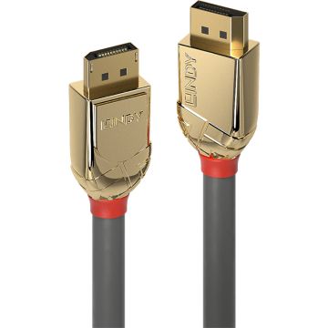 Cablu video LINDY Gold, DisplayPort Male - DisplayPort Male, v1.2, 15m, gri-auriu