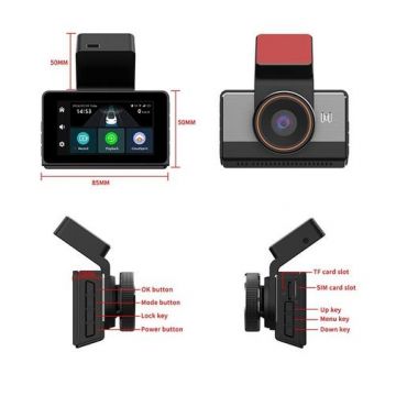 Camera Auto iSEN P83, 2K 25fps, 4G LTE, GPS Beidou, Ecran 3   IPS, WiFi Hotspot, Monitorizare la Distanta, camera frontala 140, camera spate 130 (Negru)