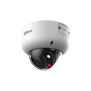 Camera supraveghere exterior IP Dome cu iluminare duala Dahua WizSense TiOC Active Deterrence IPC-HDBW3849R1-ZAS-PV-27135, 8 MP, 2.7 mm - 13.5 mm, lumina alba 40 m, IR 50 m, microfon, slot card, PoE