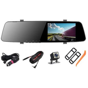 Camera video auto fata spate tip oglinda Tracer 4.5D FHD Vela, 1920x1080, Ecran LCD 4.5inch, Mod parcare, Microfon, Sensor G (Negru)