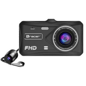 Camera video auto fata spate Tracer 4TS Full HD CRUX, Ecran IPS 4inch, Senzor G, Mod parcare, Detectare miscare, Unghi filmare 140 grade (Negru)