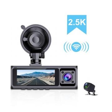 Camera video auto iSEN F5 Mini 3 Lens, Ecran 2.5K HD 3.16inch, Time-lapse, Camera frontala 145, Camera spate 110, Camera interioara 110, WiFi, WDR, G-sensor (Negru)
