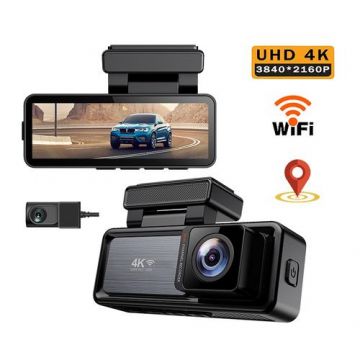 Camera Video Auto iSEN X20, 2.4G LTE, Ecran IPS 3.2inch, 4K 25fps, WiFi Hotspot, Modul GPS, Monitorizare la Distanta, G-sensor, Comunicare bidirectionala, Camera fata spate (Negru)