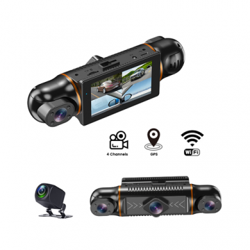 Camera video auto Quad iSEN M99, 4 lentile, Ecran IPS 3inch, 1080P FHD, 4K 25fps, WiFi, GPS, G-senzor, Viziune pe timp de noapte, Asistent la mersul inapoi, Inregistrare in bucla (Negru)