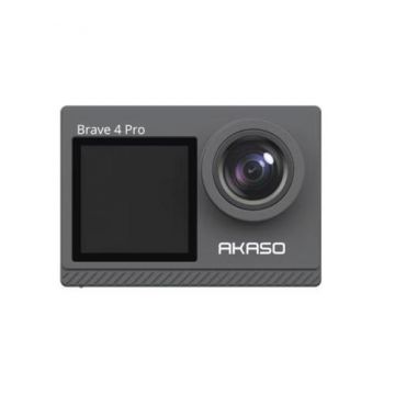 Camera video de actiune AKASO Brave 4 Pro, 20MP, 4K 30FPS, Stabilizare in 6 axe, Micro HDMI, Ecran IPS 1.4inch/2inch, Timelapse, Slow Motion (Negru)