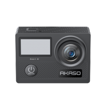 Camera video de actiune AKASO® BRAVE 4, UltraHD 4K/30FPS/20MP, Giroscop/EIS, Unghi Reglabil 170°, Waterproof, Doua Baterii 1050mAh, USB-C, Zoom Digital 5X, Time Lapse, Telecomanda 2.4G, Kit Accesorii Inclus (Negru)