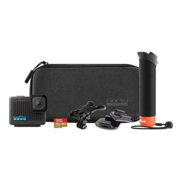 Camera video de actiune GoPro HERO 4K Specialty Bundle, 4K 30 fps, 12MP, Ecran LCD 1.76inch, Stabilizare HyperSmooth, Wi-Fi, Bluetooth, Card 64GB, Waterproof 5m (Negru)