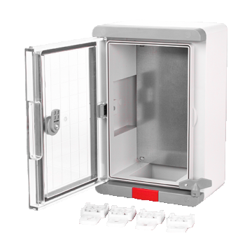 Cutie distributie IP67 din ABS gri, usa transparenta, placa metalica, 200x300x130 mm PS203013