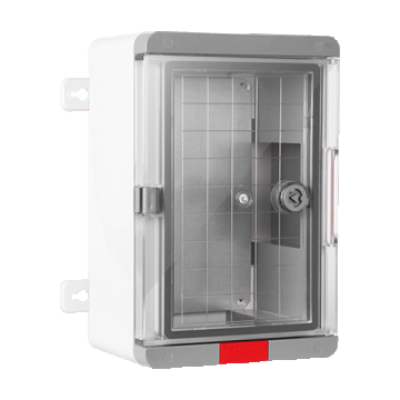 Cutie distributie IP67 din ABS gri, usa transparenta, placa metalica, 200x300x130 mm PS203013