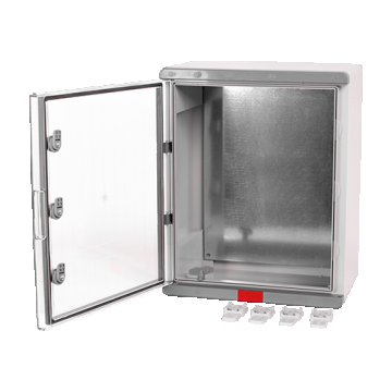 Cutie distributie IP67 din ABS gri, usa transparenta, placa metalica, 400x500x240 mm PS405024