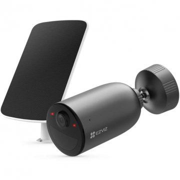EZVIZ Camera de supraveghere exterior Ezviz EB3 cu panou solar F, Wi-Fi, baterie 5200 mAh, Smart IR 30 M,Type-C, Detectarea miscarii umane, Lumina stroboscopica, Alerte vocale personalizabile, card MicroSD de pana la 256 GB si stocare in Ezviz CloudPlay