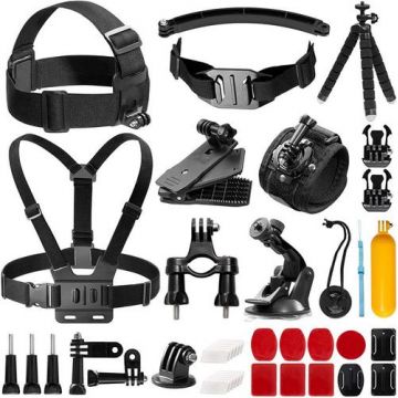 Kit accesorii AKASO SYZ0014-BK-01 – suporti clema si ventuza, telecomanda WiFi, curele, mini trepied, maner plutitor (Negru)