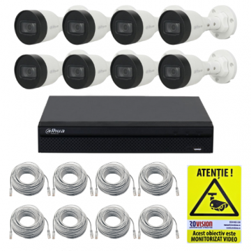 Kit IP Dahua 8 camere 2MP IR 30m PoE, NVR 8 canale PoE 8MP, cabluri + Autocolant Rovision Kit IP Dahua 8 camere 2MP IR 30m PoE, NVR 8 canale PoE 8MP, cabluri + Autocolant Rovision