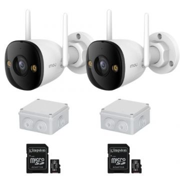 Kit supraveghere 2 camere Wi-Fi IMOU 5MP Dual Light 30m Microfon Difuzor Alarma, 2 x carduri memorie 64GB, 2 x doze montaj