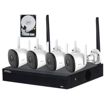 Kit supraveghere exterior IMOU, 2MP Full HD, Conexiune Wireless, 4 camere, IR 30m, Microfon, MicroSD, NVR, HDD 1TB, KIT/NVR1104HSS2-CE-1T