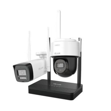 Kit supraveghere IP Wireless Hikvision HiLook IKS-2044BPH-PH/W, 1x camera dome, 1x camera bullet, 4MP, Audio, NVR 4 canale