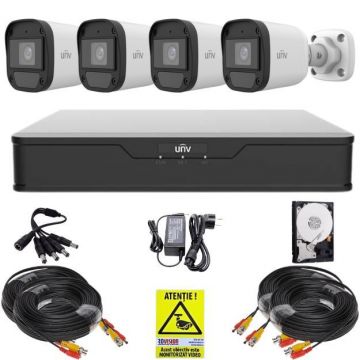 Kit supraveghere Uniview, 4 camere ColorHunter, 5MP, Lumina Alba 20m, DVR 4 canale, 4MP, Accesorii , HDD 500GB, Autocolant Rovision