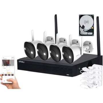 Kit supraveghere video complet, Wireless, 4 camere Imou Full Color, LED 30 m, Microfon si difuzor, Sirena, NVR, HDD 1TB