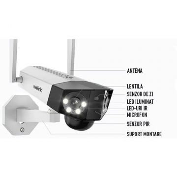 Reolink Camera de supraveghere Reolink Go Series G750, 8 MP, unghi vizual 180 grade, slot card, lumina alba/IR 30 m, 10.400 mAh, detectie oameni/vehicule, microfon, difuzor, PIR