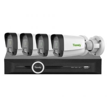 Sistem supraveghere IP PoE Tiandy, 4 camere Color Maker 5MP Microfon Lumina Alba 15m, NVR 5 canale 5MP