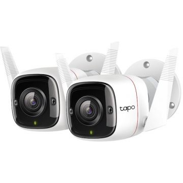 TP-LINK Camera de supraveghere exterior TP-LINK TAPO C310P2, pachet de 2, Wi-Fi, 2304x1296, Night Vision, Detectare Smart AI, Two-Way Audio, Alarma sonora si luminoasa, Control Vocal