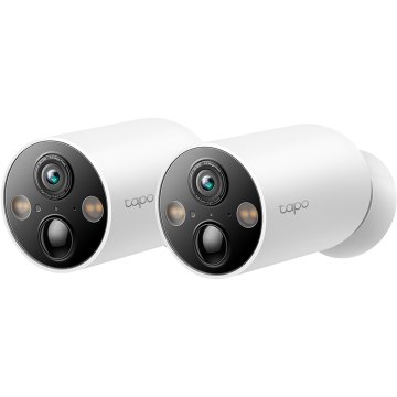 TP-LINK Camera de supraveghere pentru Exterior cu acumulator TP-LINK,  IP66, Distanta IR 15 m, Tip lentila fixa 3.15 mm, Rezolutie 3 Mpx, Wireless, Microfon, Kit cu 2 camere, Tapo C425(2-pack)