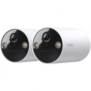 TP-LINK Camera de supraveghere pentru extrior cu acumulatori TP-LINK IP,  IP66, Distanta IR 15 m, Tip lentila fixa 3.15 mm, Rezolutie 3 Mpx, RJ-45 + wireless, Microfon, KIT 2 bucati, Tapo C410(2-pack)