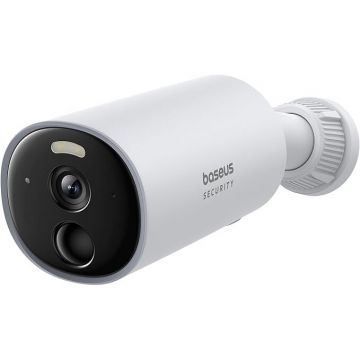 BASEUS CAMERA IP Exterior Baseus B1, 2K QHD 2304 x 1296, acumulator integrat durata viata pana la 210 zile, unghi pana la 145 grade, IP67, dist. IR 30 m, tip lentila fixa 3 mm, 3 Mpx, wireless, mic, plastic, slot SD card, S0SV002130 (timbru verde 0.8 lei