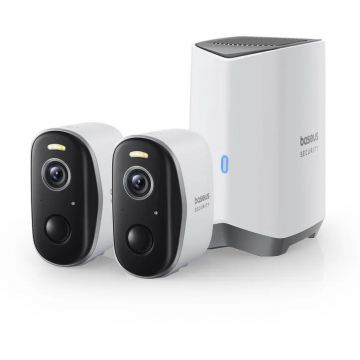 BASEUS CAMERA IP Exterior Baseus N1 +, 2K, 2304 x 1296, kit 2 camere + acumulator integrat, unghi pana la 120 grade, IP67, dist. IR 30 m, tip lentila fixa 3 mm, 3 Mpx, wireless + RJ-45, slot SD card, S0TY002131 (timbru verde 0.8 lei)