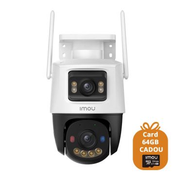 Camera supraveghere WiFi cu lentila duala Full-Color Imou Ranger Dual 2 IPC-S7XEP-10M0WED-0360B, 5 + 5 MP, 2x 3.6 mm, IR/ lumina alba 30 m, microfon si difuzor, auto smart tracking, sirena si avertizare luminoasa, slot card