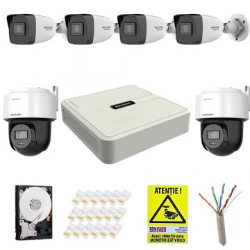 Sistem supraveghere complet Hiwatch, 4 camere fixe 4MP, IR 30m, 2 camere rotative Hikvision 4MP, Microfon, Difuzor, Imagini color noaptea, Auto-Tracking Sistem supraveghere complet Hiwatch, 4 camere fixe 4MP, IR 30m, 2 camere rotative Hikvision 4MP, Microfon, Difuzor, Imagini color noaptea, Auto-Tracking
