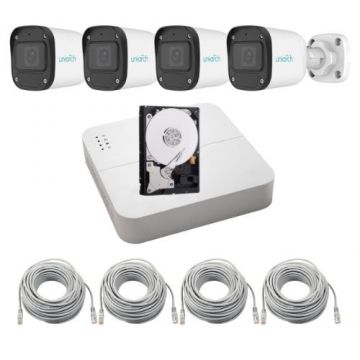 Sistem supraveghere complet IP Uniarch, 8 camere 2MP Full HD, Microfon, IR 30m, Pentru exterior, Vizualizare de pe mobil, NVR 8 canale, Accesorii montaj