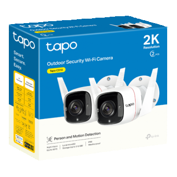 Pachet 2 Camere IP Wi-Fi, 2K, Audio bidirectional, IR 30m, Alarma audio - TP-Link Tapo TapoC310P2 Pachet 2 Camere IP Wi-Fi, 2K, Audio bidirectional, IR 30m, Alarma audio - TP-Link Tapo TapoC310P2