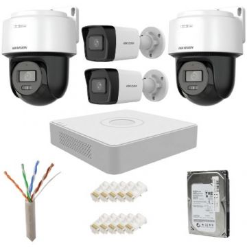 Sistem supraveghere IP complet Hikvision 2 camere fixe + 2 camere rotative 4MP IR/lumina alba Speaker, NVR 8 canale PoE, HDD 500GB Sistem supraveghere IP complet Hikvision 2 camere fixe + 2 camere rotative 4MP IR/lumina alba Speaker, NVR 8 canale PoE, HDD 500GB