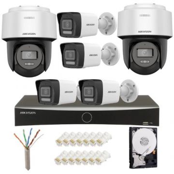 Sistem supraveghere IP complet Hikvision 4 camere fixe + 2 camere rotative 4MP IR/lumina alba Speaker, NVR 8 canale PoE, HDD 2TB Sistem supraveghere IP complet Hikvision 4 camere fixe + 2 camere rotative 4MP IR/lumina alba Speaker, NVR 8 canale PoE, HDD 2TB