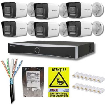Sistem supraveghere IP Hikvision 6 camere 4MP Dual Light 30m Microfon PoE, NVR 8 canale 8MP 4K, Accesorii montaj, HDD 2TB, Autocolant Rovision Sistem supraveghere IP Hikvision 6 camere 4MP Dual Light 30m Microfon PoE, NVR 8 canale 8MP 4K, Accesorii montaj, HDD 2TB, Autocolant Rovision